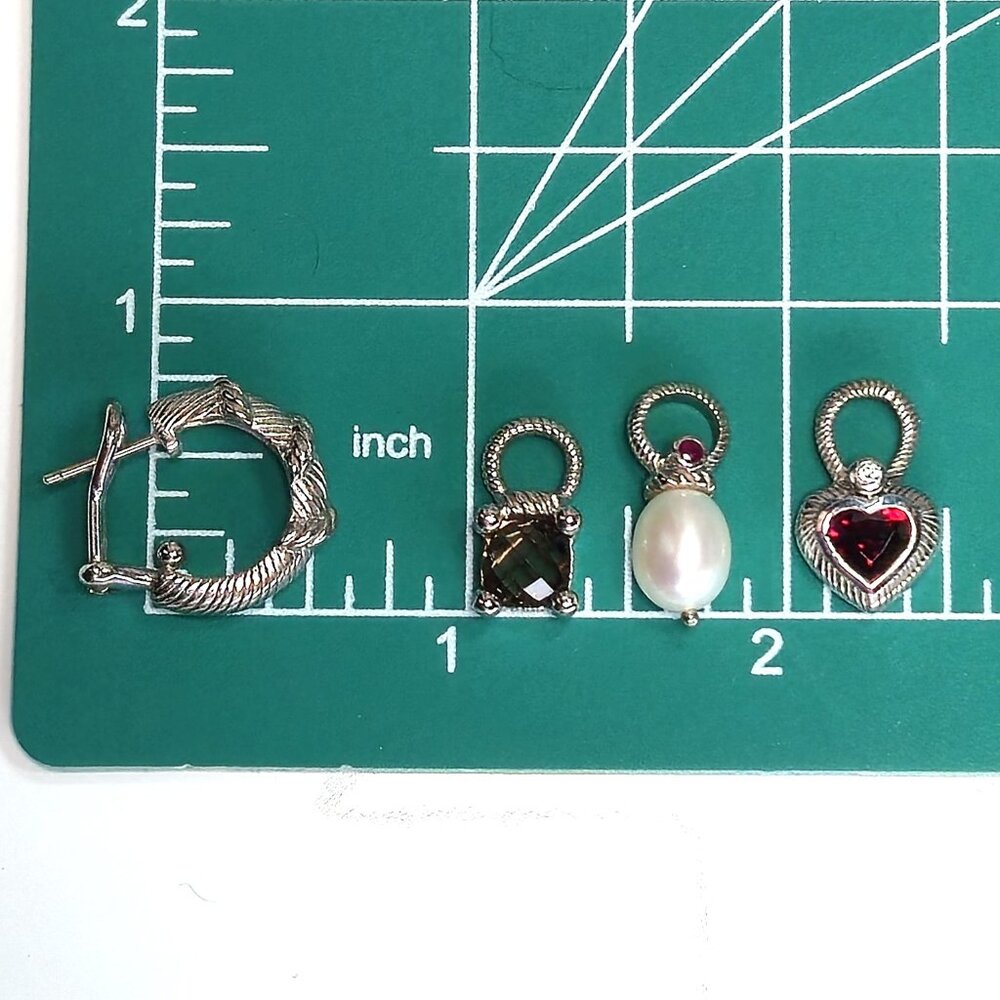 Judith Ripka Earrings 3 Sets Gemstone Charms Garnet Pearl Smoky Quartz NIB - Picture 9 of 9